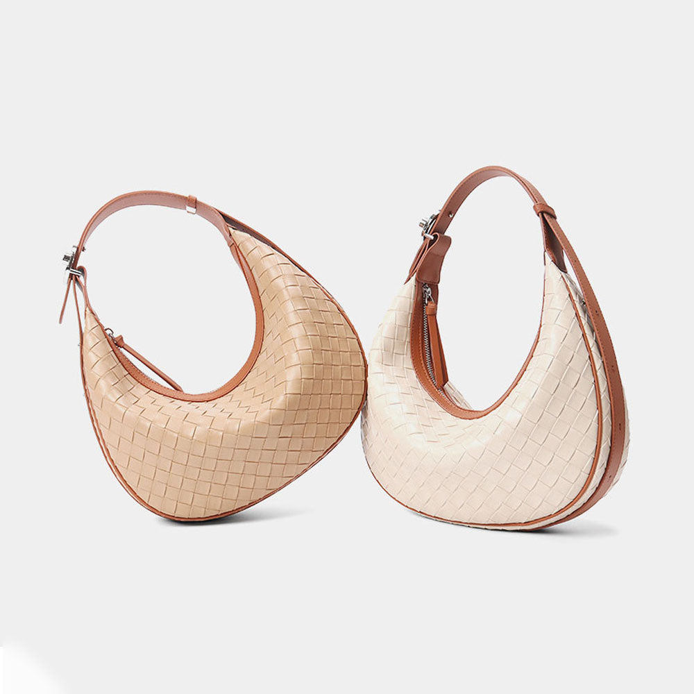 Woven Leather Handbag Half Moon Bag