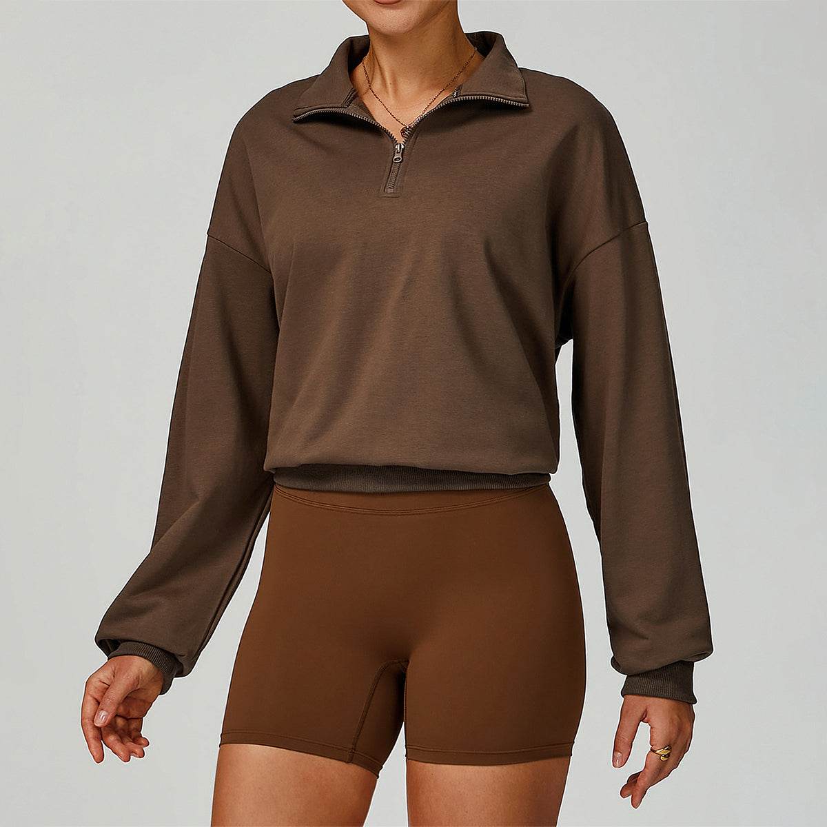 Half Zip Long Sleeve Crop Top Sports Sweatshirt