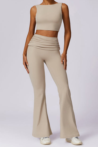 Ruched Waist Flared Hem Pant