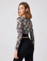 Floral Print Long Sleeve Workout Mesh T-Shirt