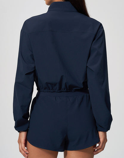 Athletic Cropped Jacket Track Zip Up Sport Long Sleeve Coat