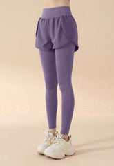 Fake Two Piece High Waist Workout Leggings with Shorts