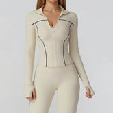 Cropped Running Jacket Slim Fit Athletic Top with Thumb Hole