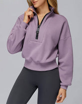Half Zip Crop Hoodies Long Sleeve Pullover Cropped Top