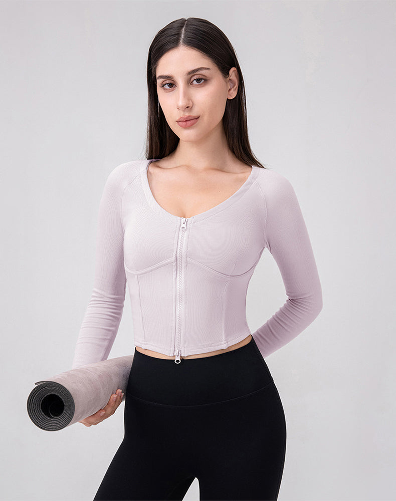 Zip Up Crop Tops Long Sleeve Casual Sweatshirt