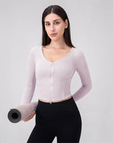 Zip Up Crop Tops Long Sleeve Casual Sweatshirt