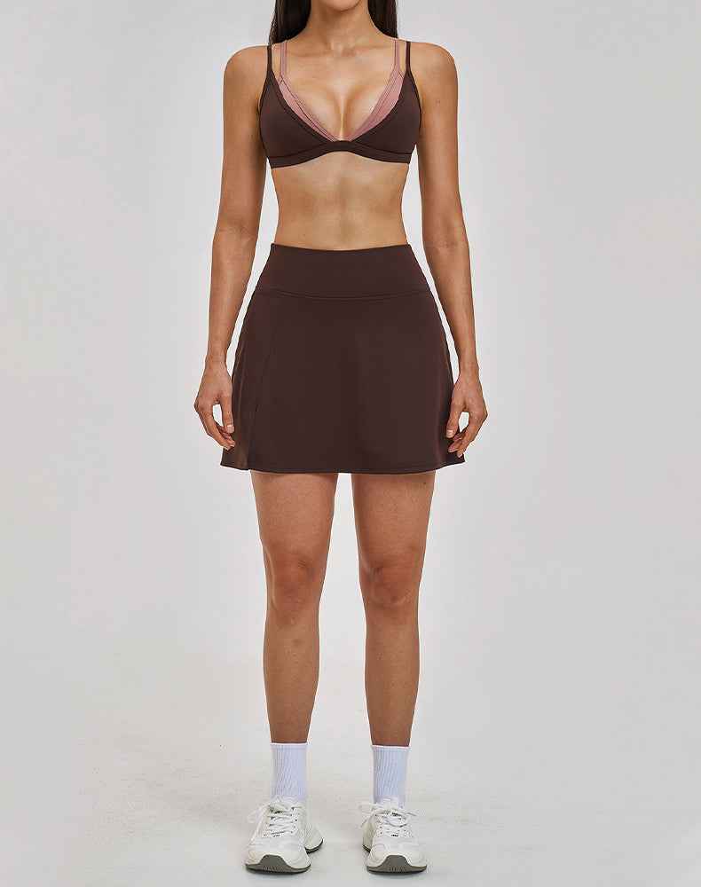 Tennis Sets with Fake Two Piece Sports Bra and Mini Skirt