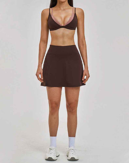Tennis Sets with Fake Two Piece Sports Bra and Mini Skirt