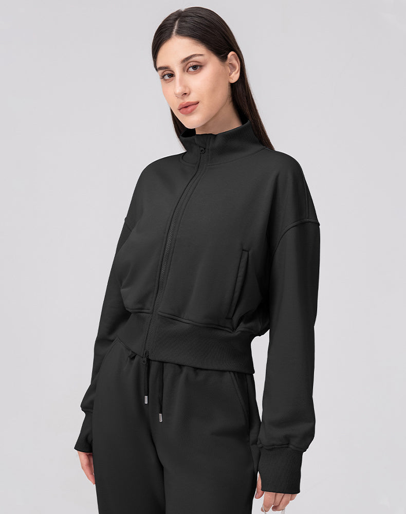 Sports Long Sleeve Hooded Loose Coat Casual Cropped Top