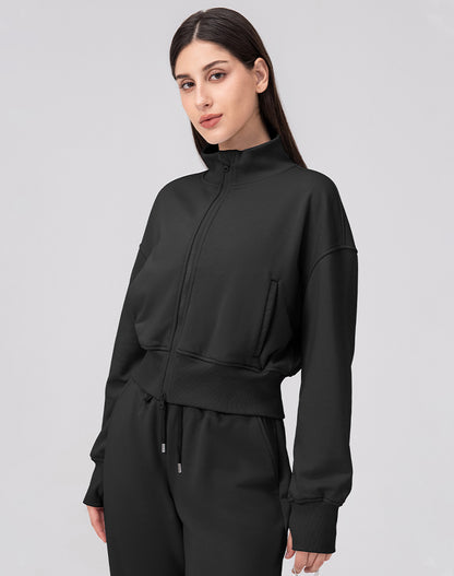 Sports Long Sleeve Hooded Loose Coat Casual Cropped Top