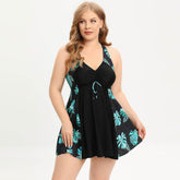 Plus Size Two Piece Wide Strap Tankini Dress with Short