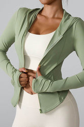 Athletic Hooded Coat Zipper Yoga Long sleeve Jacket