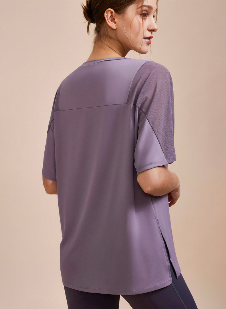 Mesh Splicing Short Sleeved Sports Loose T-Shirt