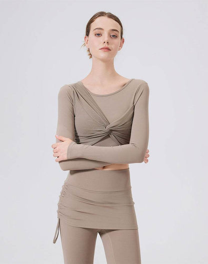 Mesh Twist Front Long Sleeve T-Shirts Round Neck Crop Tops