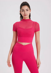 Mesh Fitness Crop T-Shirts with Built-in Chest Pad
