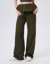 Ruffle Trim Wide Leg Casual Pants Sweatpants with Pockets