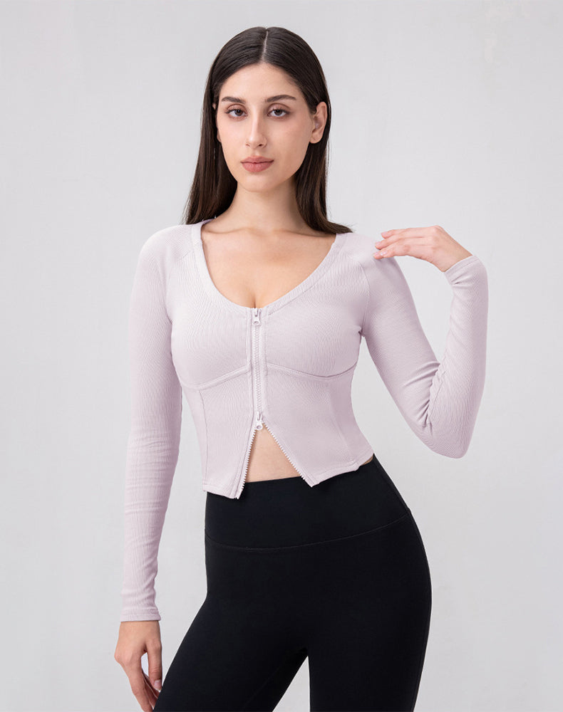 Zip Up Crop Tops Long Sleeve Casual Sweatshirt