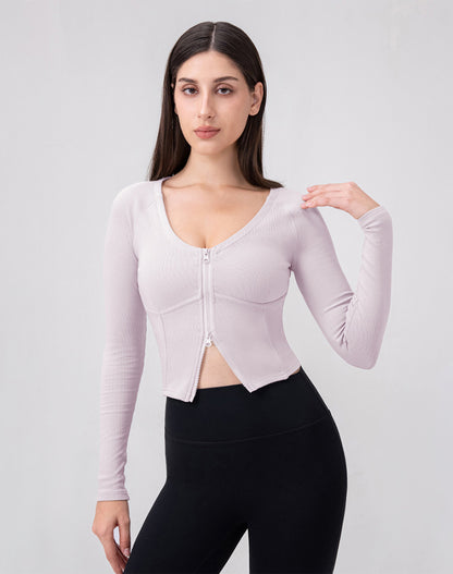 Zip Up Crop Tops Long Sleeve Casual Sweatshirt
