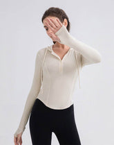 Cropped Zip Up Hoodie Long Sleeve Slim Crop Tops