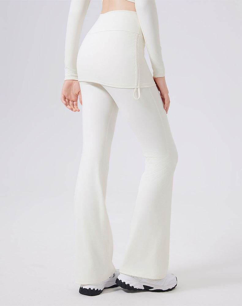 High Waisted Athletic Fake Two Pieces Flare Pant with Skirt