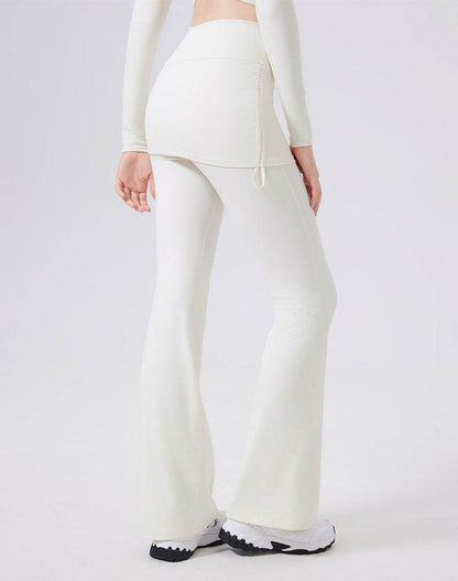 High Waisted Athletic Fake Two Pieces Flare Pant with Skirt