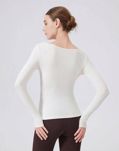 V Neck Twist Knot T-Shirts Long Sleeve Split Slim Fit Tops