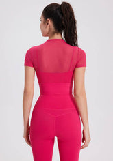 Mesh Fitness Crop T-Shirts with Built-in Chest Pad