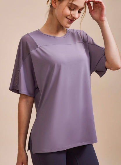 Mesh Splicing Short Sleeved Sports Loose T-Shirt