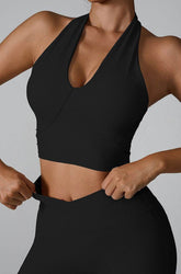 V Neckline Yoga Crop Tank Tops with Built-in Bra Pad
