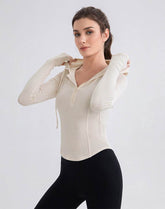 Cropped Zip Up Hoodie Long Sleeve Slim Crop Tops