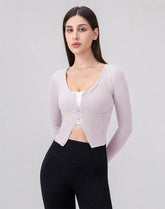 Zip Up Crop Tops Long Sleeve Casual Sweatshirt