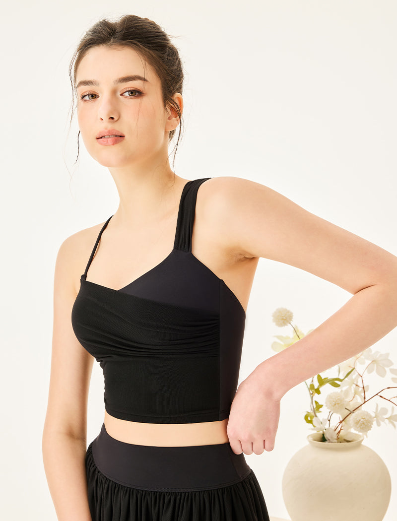 Asymmetrical Shoulder Straps Mesh Tank Top Criss Cross Shirt