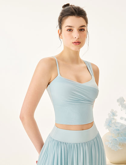 Asymmetrical Shoulder Straps Mesh Tank Top Criss Cross Shirt