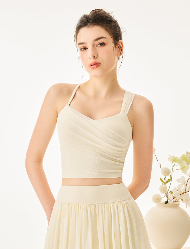 Asymmetrical Shoulder Straps Mesh Tank Top Criss Cross Shirt