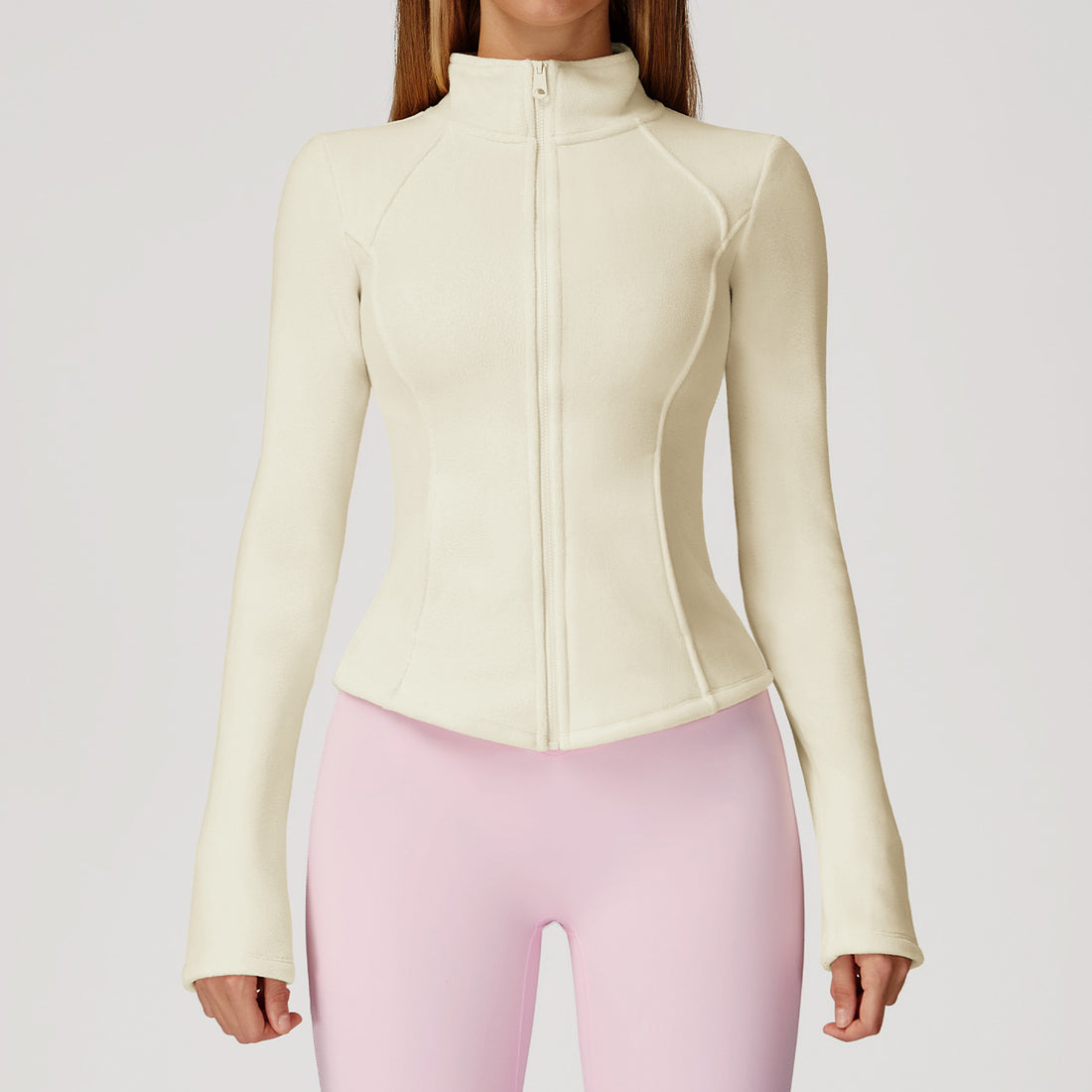 Full Zip Fleece Jacket Long Sleeve Coat with Pockets
