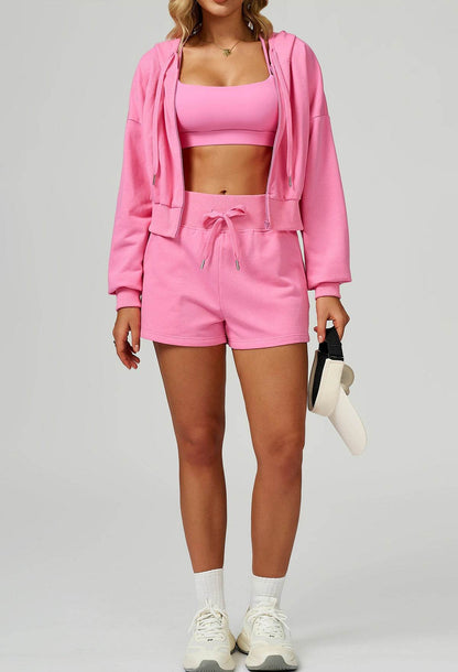 Sport Set with Long Sleeve Hoodie Jacket and Casual Short