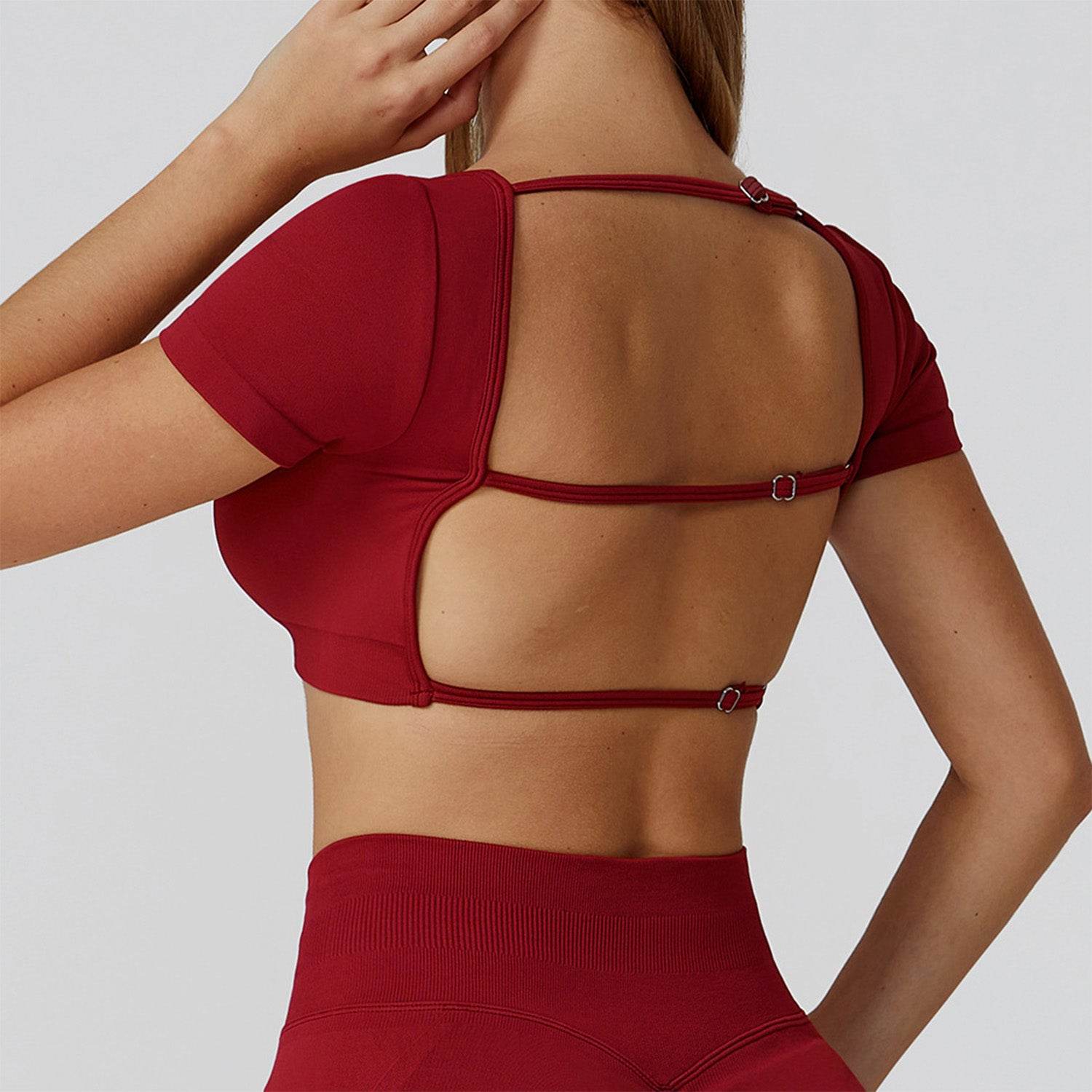 Short Sleeve Crop Top Yoga T-Shirt with Built in Bra