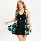 Plus Size Two Piece Wide Strap Tankini Dress with Short