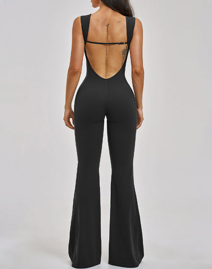 Backless Yoga Flare Leg Jumpsuit One Piece Athletic Bodysuit