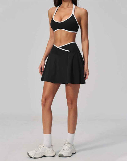 Color Block Activewear Set with Sports Bra and Skirt