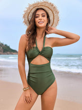 Halter One Piece Swimsuit with Leaf Print Cover Up Sarong Skirt