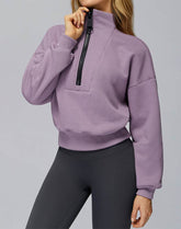 Half Zip Crop Hoodies Long Sleeve Pullover Cropped Top
