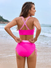 Colorblock Criss Cross Back Bikini Set