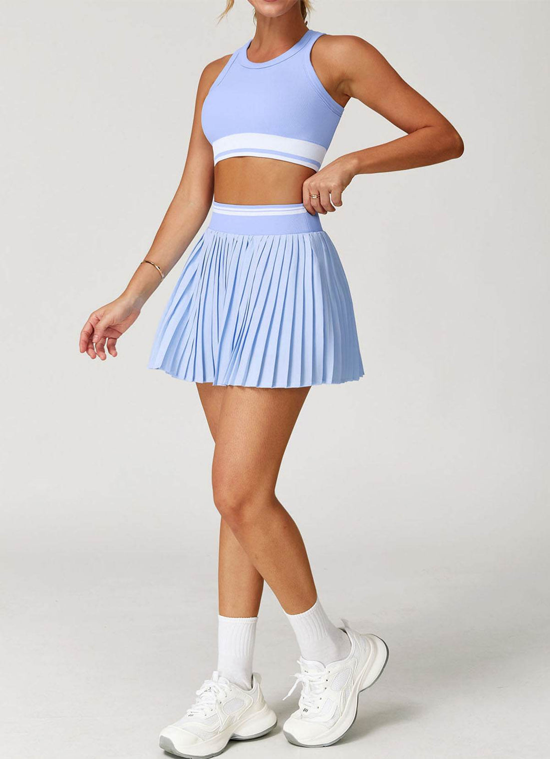 Colorblock Tennis Set with Racerback Vest and Pleated Skirt