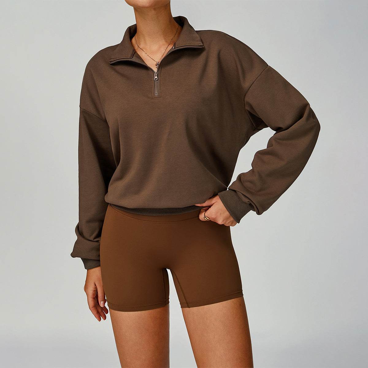 Half Zip Long Sleeve Crop Top Sports Sweatshirt