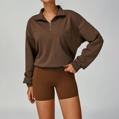 Half Zip Long Sleeve Crop Top Sports Sweatshirt