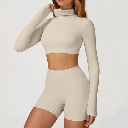 Backless Turtleneck Crop Top Long Sleeve Yoga T-Shirt