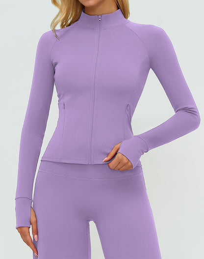 Cropped Athletic Jacket with Pockets and Thumb Holes