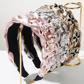 Hand Silks Satins Braided Headband with Four Leaf Flower Rhinestones