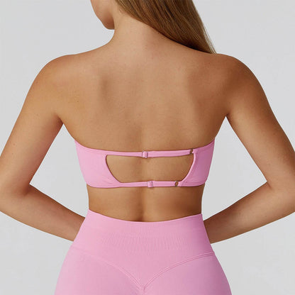 Strapless Bandeau Sport Bra Crop Sleeveless Yoga Tube Top